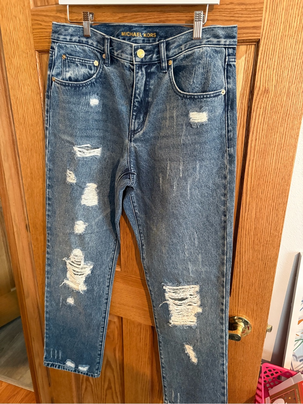 Michael Kors Gold Logo Dark Blue Washed Denim Jeans